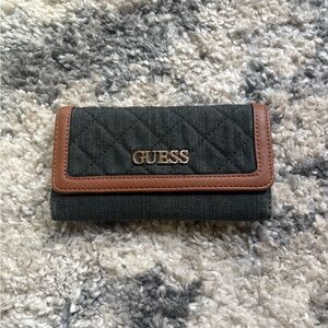 GUESS Quilted Black and Brown Card Holder